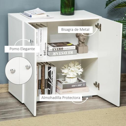 Aparador de Salón con 2 Puertas Armario Auxiliar con 2 Estantes para Libros Ropa Juguetes Estilo Moderno 70x39x70 cm Blanco [3]