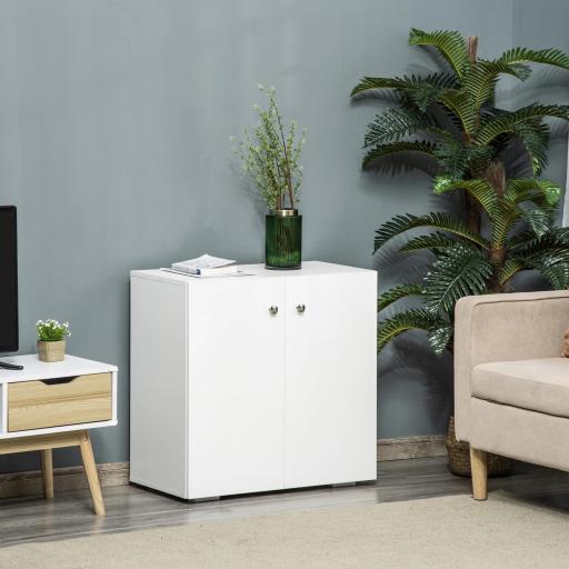Aparador de Salón con 2 Puertas Armario Auxiliar con 2 Estantes para Libros Ropa Juguetes Estilo Moderno 70x39x70 cm Blanco [5]