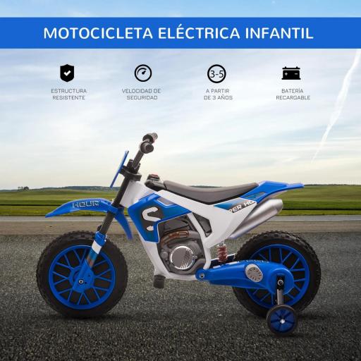 Moto Eléctrica para Niños de +3 Años 12V Moto de Juguete Infantil con 2 Ruedas de Equilibrio Velocidad 3-8 km/h Arranque Suave 106,5x51,5x68 cm Azul [8]