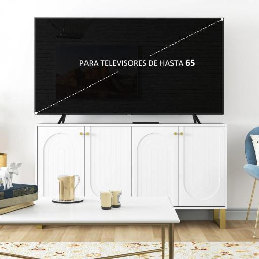 Aparador con 4 Puertas Arqueadas Estantes Ajustables y Patas Doradas 140,8x35x77,5 cm Blanco [3]