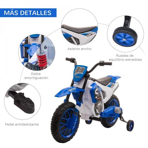 Moto Eléctrica para Niños de +3 Años 12V Moto de Juguete Infantil con 2 Ruedas de Equilibrio Velocidad 3-8 km/h Arranque Suave 106,5x51,5x68 cm Azul [3]