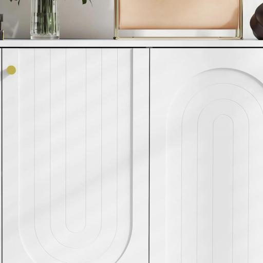 Aparador con 4 Puertas Arqueadas Estantes Ajustables y Patas Doradas 140,8x35x77,5 cm Blanco [7]