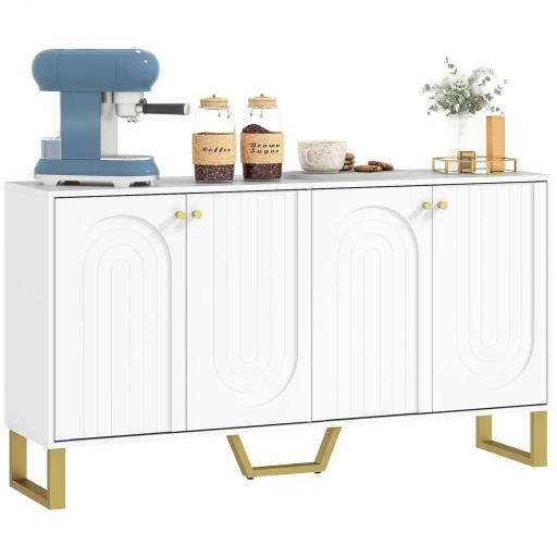 Aparador con 4 Puertas Arqueadas Estantes Ajustables y Patas Doradas 140,8x35x77,5 cm Blanco [8]