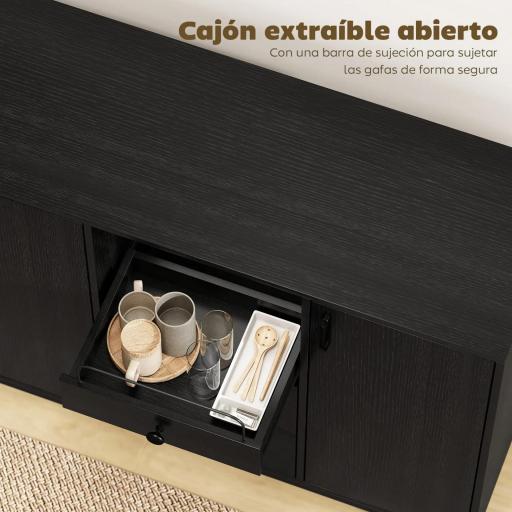Aparador de 3 Puertas Aparador de Salón con 3 Cajones Estantes Ajustables para Cocina Entrada Negro 143,5x40x90 cm [6]