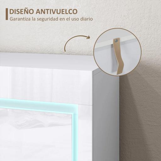 Aparador de Salón con Luces LED 4 Cajones Cierre Suave Estantes Ajustables y Mando a Distancia 120x34x80cm Blanco Brillo [5]
