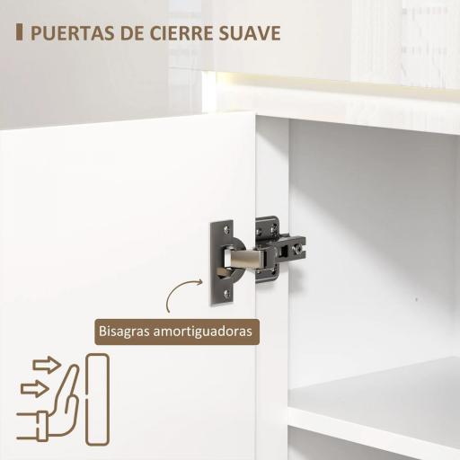 Aparador de Salón con Luces LED 4 Cajones Cierre Suave Estantes Ajustables y Mando a Distancia 120x34x80cm Blanco Brillo [6]