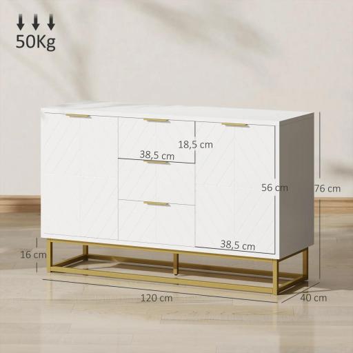 Aparador Moderno Aparador para Salón con 3 Cajones 2 Puertas y Estante Ajustable Mueble Auxiliar para Salón Cocina Antivuelco 120x40x76 cm Blanco [1]