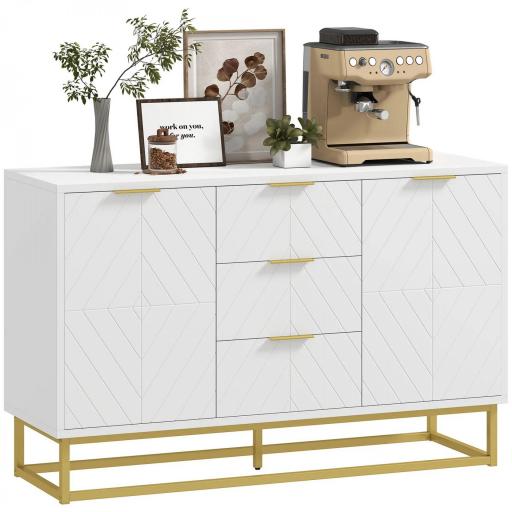 Aparador Moderno Aparador para Salón con 3 Cajones 2 Puertas y Estante Ajustable Mueble Auxiliar para Salón Cocina Antivuelco 120x40x76 cm Blanco [8]