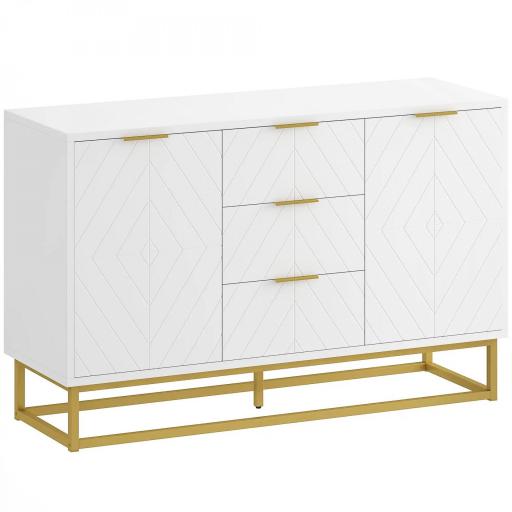 Aparador Moderno Aparador para Salón con 3 Cajones 2 Puertas y Estante Ajustable Mueble Auxiliar para Salón Cocina Antivuelco 120x40x76 cm Blanco [10]