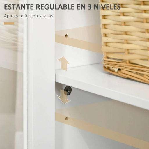 Aparador para Salón Armario Auxiliar con 2 Puertas de Vidrio 3 Cajones Estante Ajustable para Cocina 120x40x70 cm Blanco [4]