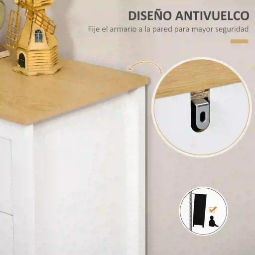 Aparador para Salón Armario Auxiliar con 2 Puertas de Vidrio 3 Cajones Estante Ajustable para Cocina 120x40x70 cm Blanco [3]