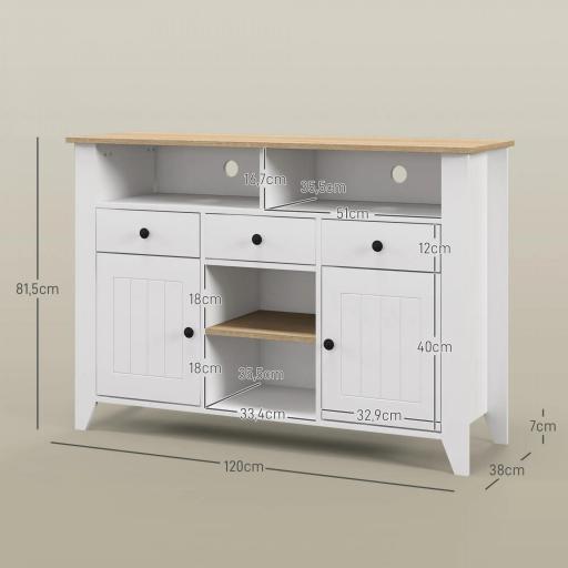 Aparador de Cocina Mesa para Televisores de 50 Pulgadas con 3 Cajones 2 Puertas 120x38x81,5 cm Blanco [1]