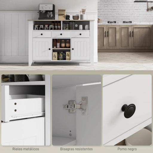 Aparador de Cocina Mesa para Televisores de 50 Pulgadas con 3 Cajones 2 Puertas 120x38x81,5 cm Blanco [6]