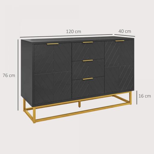 Aparador para Salón con 3 Cajones 2 Puertas y Estante Ajustable Mueble Auxiliar para Salón Antivuelco 120x40x76 cm Negro [1]