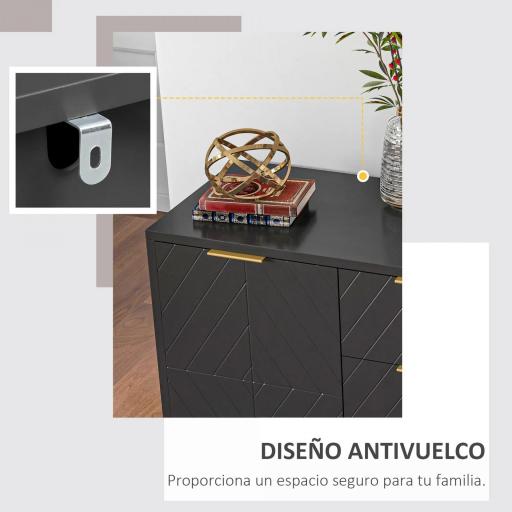 Aparador para Salón con 3 Cajones 2 Puertas y Estante Ajustable Mueble Auxiliar para Salón Antivuelco 120x40x76 cm Negro [4]