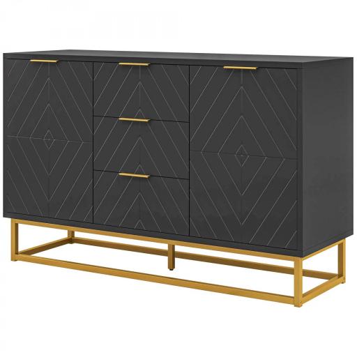 Aparador para Salón con 3 Cajones 2 Puertas y Estante Ajustable Mueble Auxiliar para Salón Antivuelco 120x40x76 cm Negro [9]
