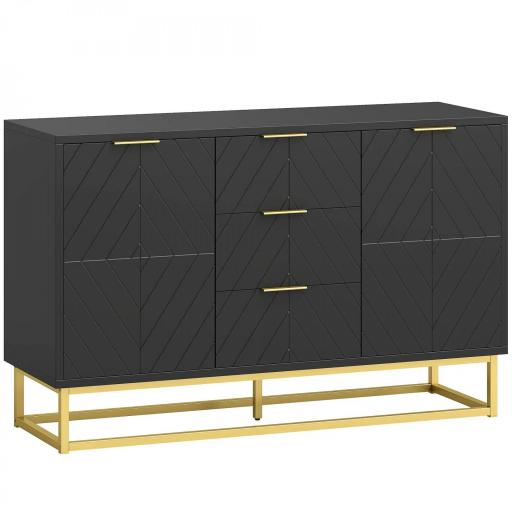 Aparador para Salón con 3 Cajones 2 Puertas y Estante Ajustable Mueble Auxiliar para Salón Antivuelco 120x40x76 cm Negro [10]