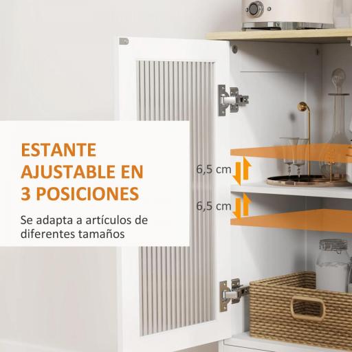 Aparador de Salón con Cajón y Estante Ajustable Aparador de 2 Puertas de Vidrio 68x35x85 cm Blanco y Roble [4]
