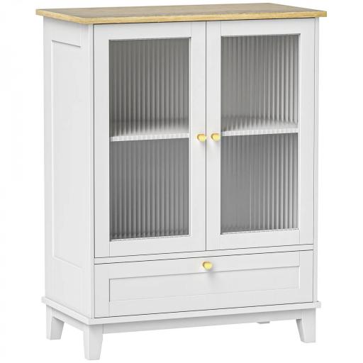 Aparador de Salón con Cajón y Estante Ajustable Aparador de 2 Puertas de Vidrio 68x35x85 cm Blanco y Roble [9]
