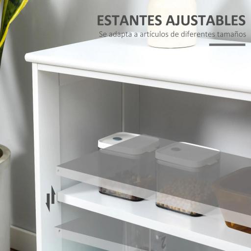 Aparador de Cocina Moderno Mueble Auxiliar con 2 Puertas Corredizas de Vidrio y Estante Ajustable 107x33x62,5 cm Blanco [4]