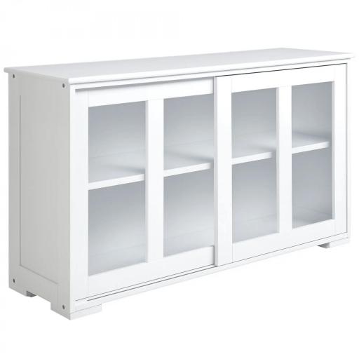 Aparador de Cocina Moderno Mueble Auxiliar con 2 Puertas Corredizas de Vidrio y Estante Ajustable 107x33x62,5 cm Blanco [8]