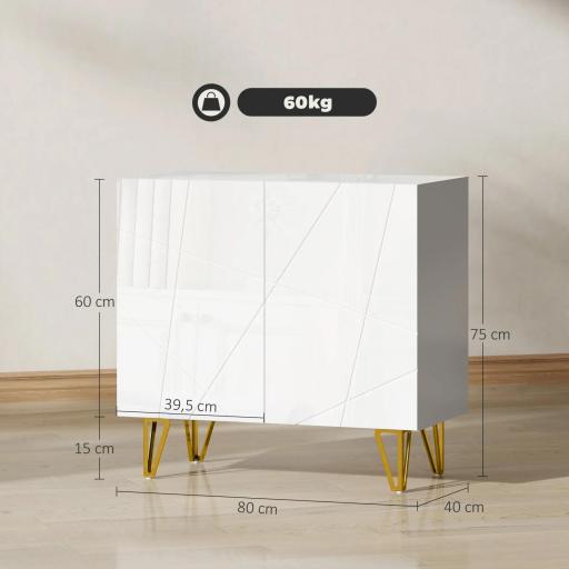 Aparador de Entrada con 2 Puertas y Estantes Ajustables para Cocina Sala 80x40x75 cm Blanco Brillo [1]