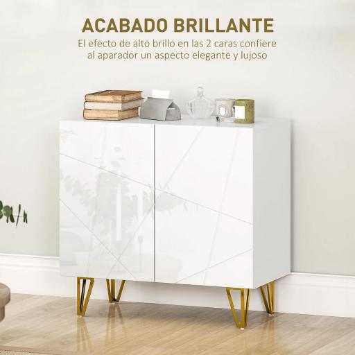 Aparador de Entrada con 2 Puertas y Estantes Ajustables para Cocina Sala 80x40x75 cm Blanco Brillo [2]
