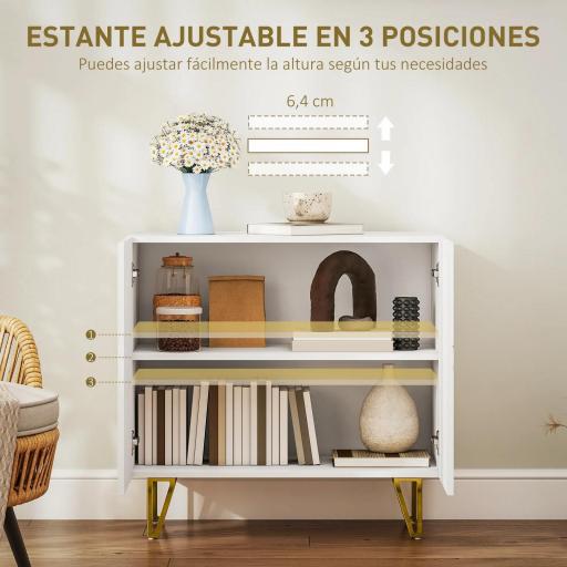 Aparador de Entrada con 2 Puertas y Estantes Ajustables para Cocina Sala 80x40x75 cm Blanco Brillo [4]