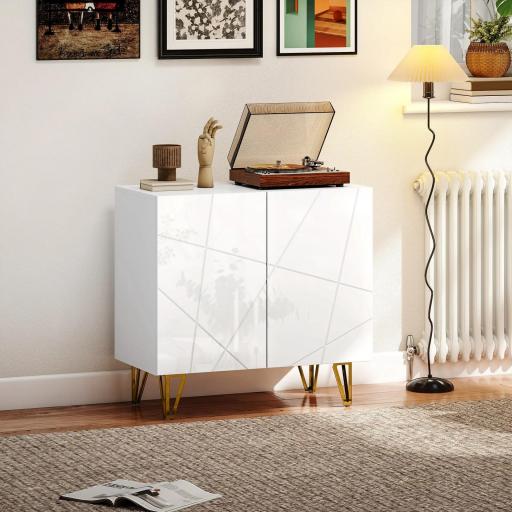 Aparador de Entrada con 2 Puertas y Estantes Ajustables para Cocina Sala 80x40x75 cm Blanco Brillo [10]