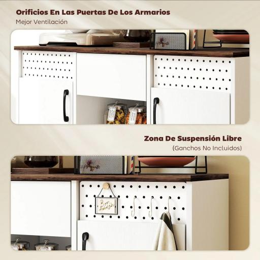 Aparador para Salón con 2 Puertas con Orificios Cajón Compartimentos Abiertos Estantes Ajustables 100x40x80 cm Blanco [5]
