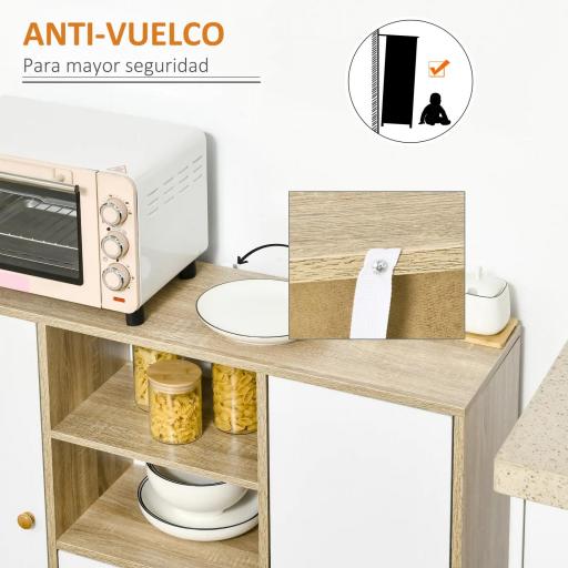 Aparador de Salón con 2 Puertas 2 Cajones y 2 Estantes Abiertos Mueble Auxiliar de Almacenaje para Cocina Recibidor 100x30x85 cm Blanco y Natural [3]