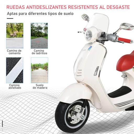 Moto de Batería Autorizada de VESPA con Faros Música 2 Ruedas Auxiliares 108x49x75 cm Blanco [7]