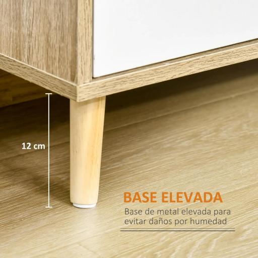 Aparador de Salón con 2 Puertas 2 Cajones y 2 Estantes Abiertos Mueble Auxiliar de Almacenaje para Cocina Recibidor 100x30x85 cm Blanco y Natural [4]