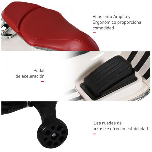 Moto de Batería Autorizada de VESPA con Faros Música 2 Ruedas Auxiliares 108x49x75 cm Blanco [8]