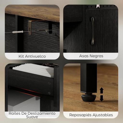 Aparador de 2 Puertas con Orificios 2 Compartimentos y Cajón Estantes Ajustables 100x40x80 cm Negro [5]