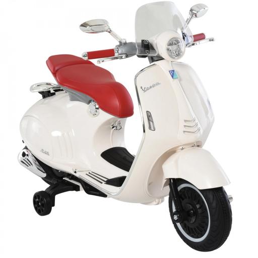 Moto de Batería Autorizada de VESPA con Faros Música 2 Ruedas Auxiliares 108x49x75 cm Blanco [2]