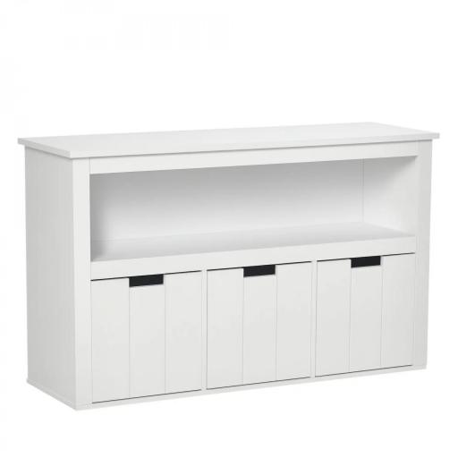 Aparador de Salón con 3 Cajones Extraíbles y Estantes Abiertos para Libros Juguetes Armario Auxiliar de Almacenamiento para Dormitorio Cocina 102x33x61,5 cm Blanco [9]