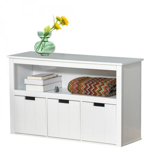 Aparador de Salón con 3 Cajones Extraíbles y Estantes Abiertos para Libros Juguetes Armario Auxiliar de Almacenamiento para Dormitorio Cocina 102x33x61,5 cm Blanco [8]