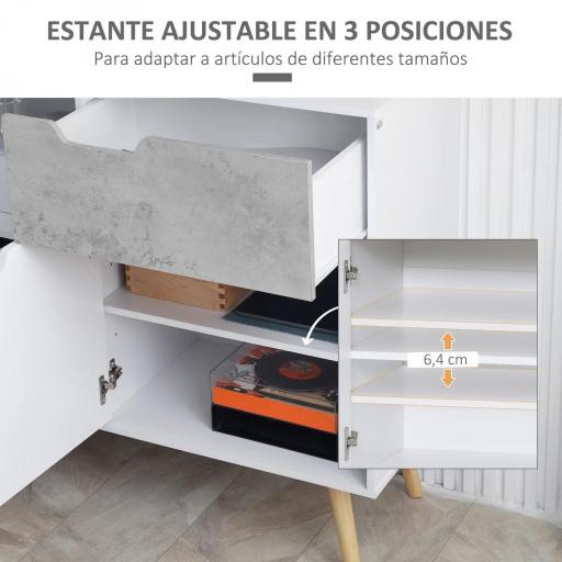 Aparador de Cocina con 2 Puertas y 1 Cajón Estilo Moderno con Patas Inclinadas 98x39x81,5 cm Blanco y Gris [3]
