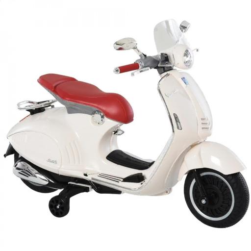 Moto de Batería Autorizada de VESPA con Faros Música 2 Ruedas Auxiliares 108x49x75 cm Blanco [5]