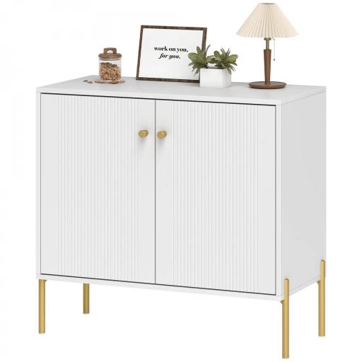 Aparador Moderno con 2 Puertas Estantes Ajustables Encimera con Efecto Mármol Patas de Acero Blanco 80x39,1x76 cm [9]