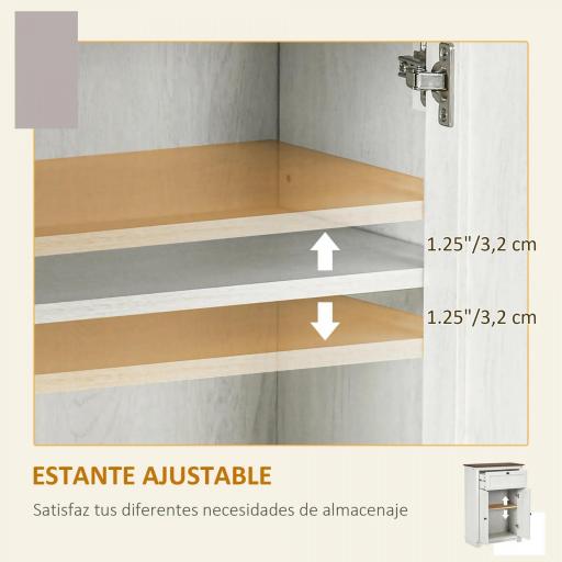 Aparador para Salón Armario de Almacenamiento con Puertas Dobles Cajón y Estante Ajustable 60x30x87,4 cm Blanco [3]