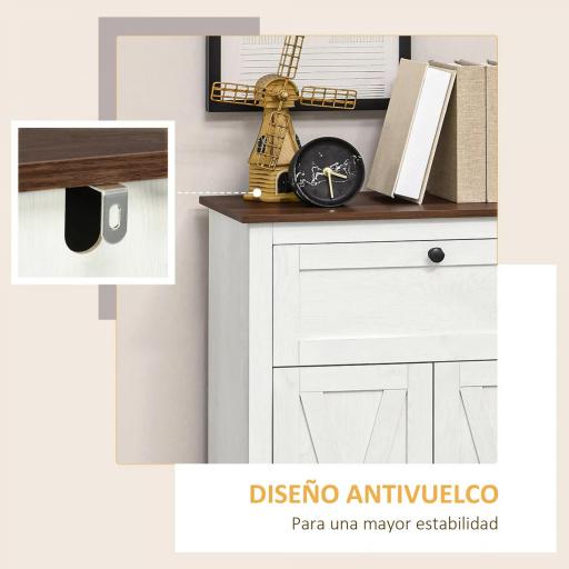 Aparador para Salón Armario de Almacenamiento con Puertas Dobles Cajón y Estante Ajustable 60x30x87,4 cm Blanco [4]