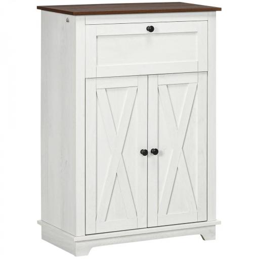Aparador para Salón Armario de Almacenamiento con Puertas Dobles Cajón y Estante Ajustable 60x30x87,4 cm Blanco [9]