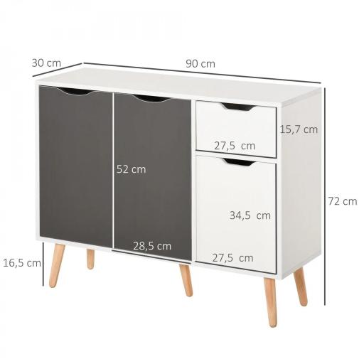 Aparador para Salón con 3 Puertas y Cajón Mueble Auxiliar para Salón Cocina Dormitorio 90x30x72 cm Blanco y Gris [1]