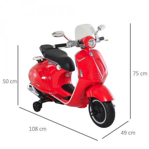 Moto de Batería Autorizada de VESPA con Faros Música 2 Ruedas Auxiliares 108x49x75 cm Rojo [2]