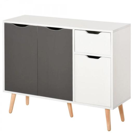 Aparador para Salón con 3 Puertas y Cajón Mueble Auxiliar para Salón Cocina Dormitorio 90x30x72 cm Blanco y Gris [11]
