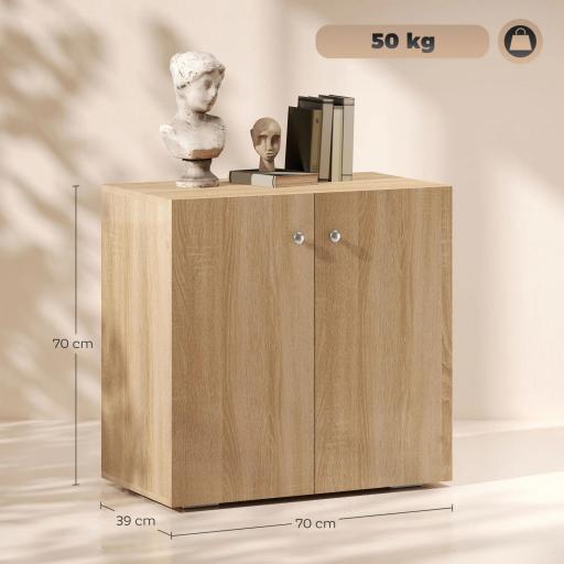 Aparador de Salón con 2 Puertas Armario Auxiliar con 2 Estantes para Libros Ropa Juguetes Estilo Moderno 70x39x70 cm Madera Natural [1]