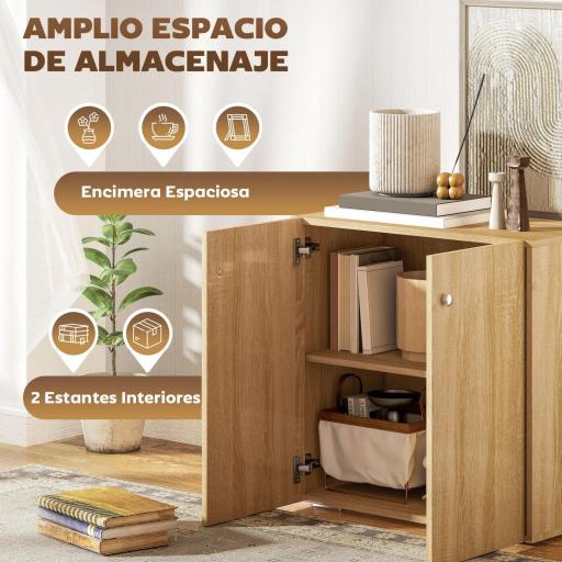 Aparador de Salón con 2 Puertas Armario Auxiliar con 2 Estantes para Libros Ropa Juguetes Estilo Moderno 70x39x70 cm Madera Natural [2]