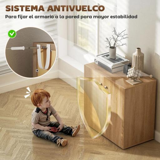 Aparador de Salón con 2 Puertas Armario Auxiliar con 2 Estantes para Libros Ropa Juguetes Estilo Moderno 70x39x70 cm Madera Natural [4]